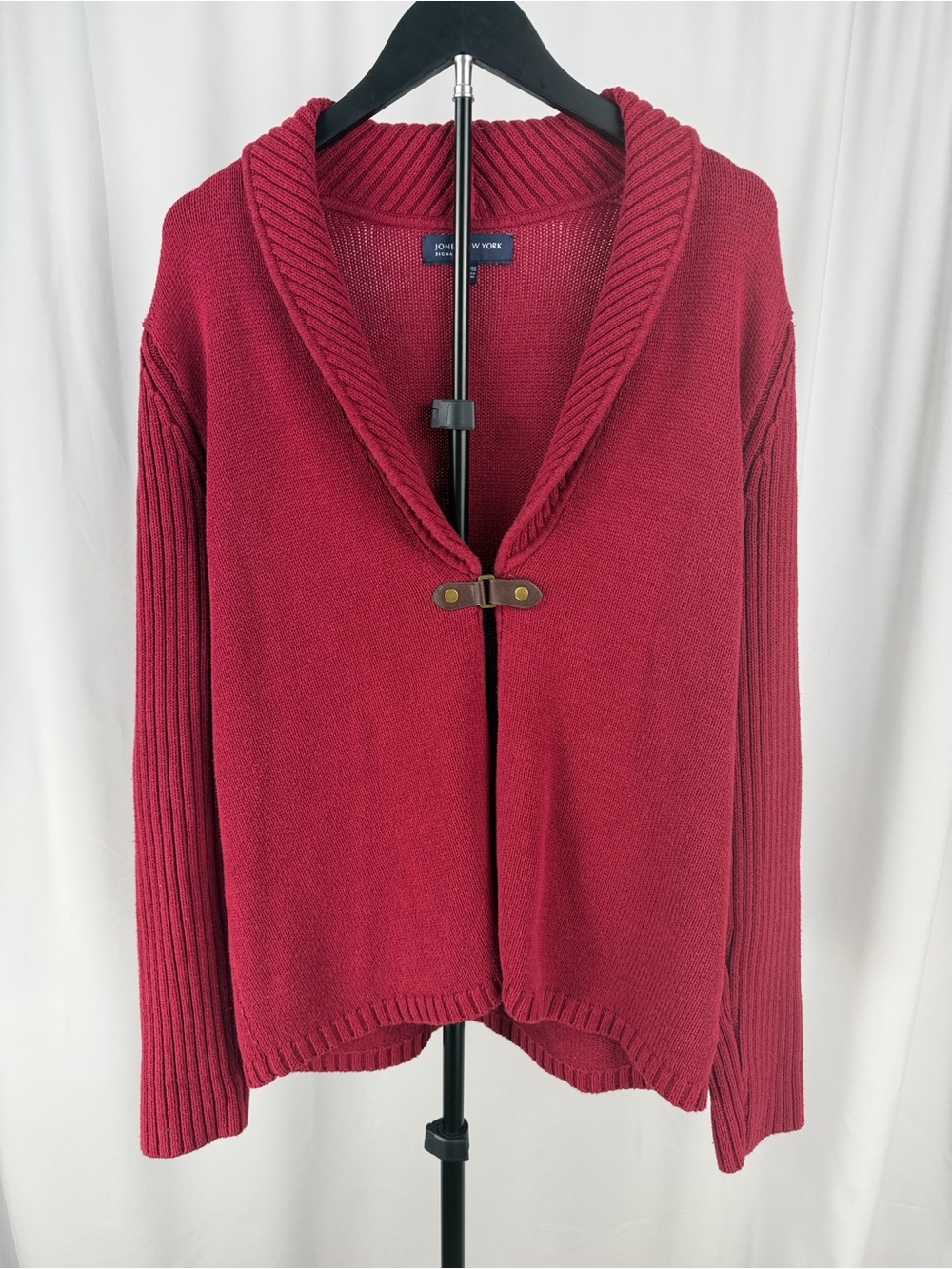 Jones New York Signature XL Burgundy Shawl Collar Toggle Cardigan Sweater